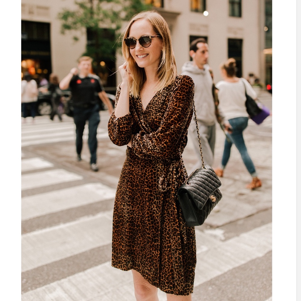 NWT J. CREW Velvet Leopard Print Wrap Dress Size 10